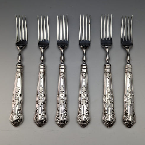 1973 British Vintage Sterling Silver Handle Steak Cutlery 6 Pair Set Boxed Harrison Brothers